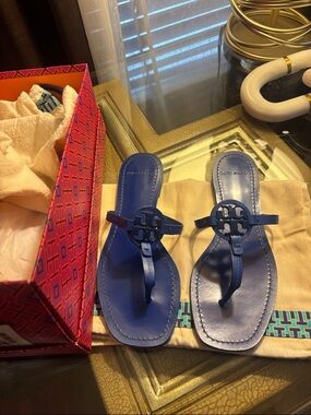Tory Burch Royal Blue Miller Logo Thong Sandals